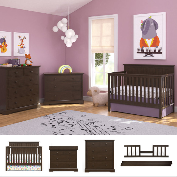 Sheldon 6 Piece Nursery Set, Wooden Baby Furniture Sets