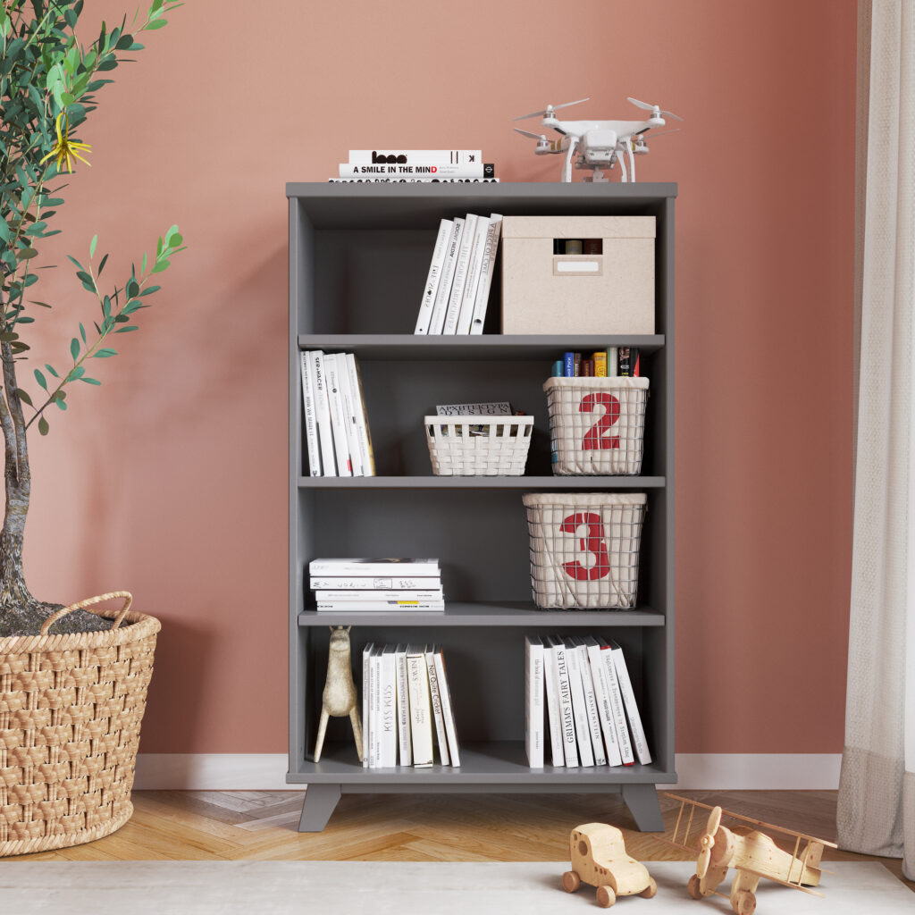 Gray bookcase nursery sale