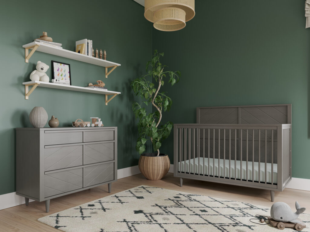 Surrey Hill collection crib and dresser in lunar gray
